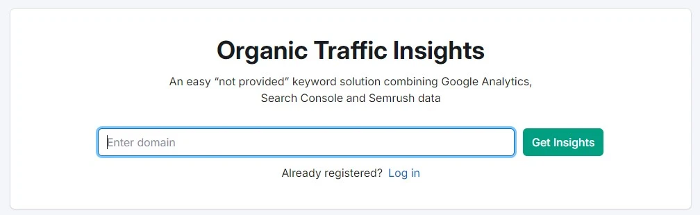 semrush organic traffic insights tool interface, illustrating an easy method on how to check organic traffic by entering a domain for detailed analytics.