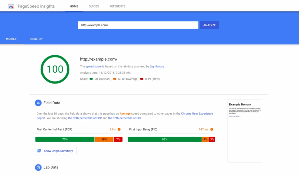 screenshot of google pagespeed insights showing a 100 score, highlighting site speed improvements that support a strong paid search strategy.