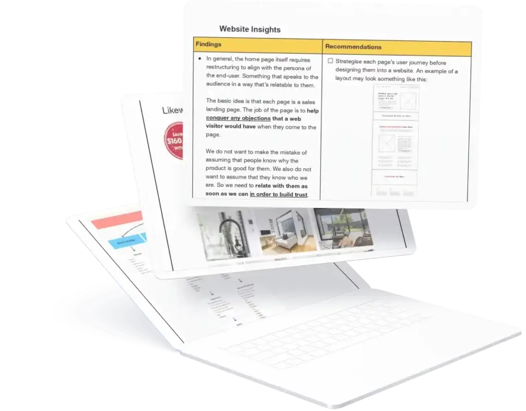 Laptop displaying 'Website Insights' document with findings and recommendations, crucial for choosing a dental Google Ads agency.