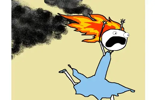 an illustration of a person with their hair on fire, representing a dire situation where immediate action is necessary to achieve a desired outcome. the person's goal is to extinguish the flames and prevent further damage. this image is a metaphor for urgent and critical situations where quick and effective action is essential to reach a desired outcome. 
