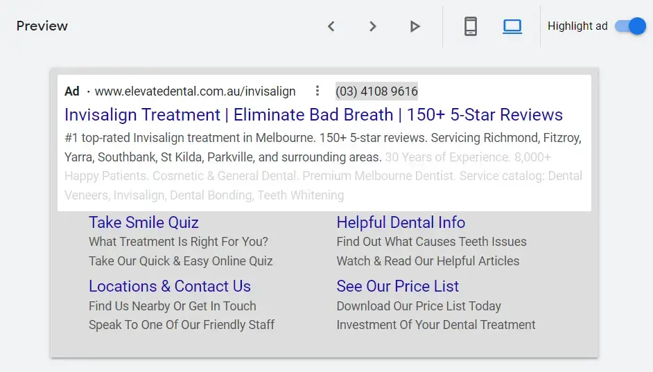 example dental marketing ad
