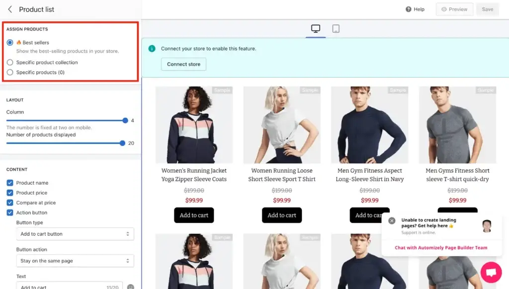 E-commerce website backend showing product list and assignment options for best sellers, a key website optimisation strategy.