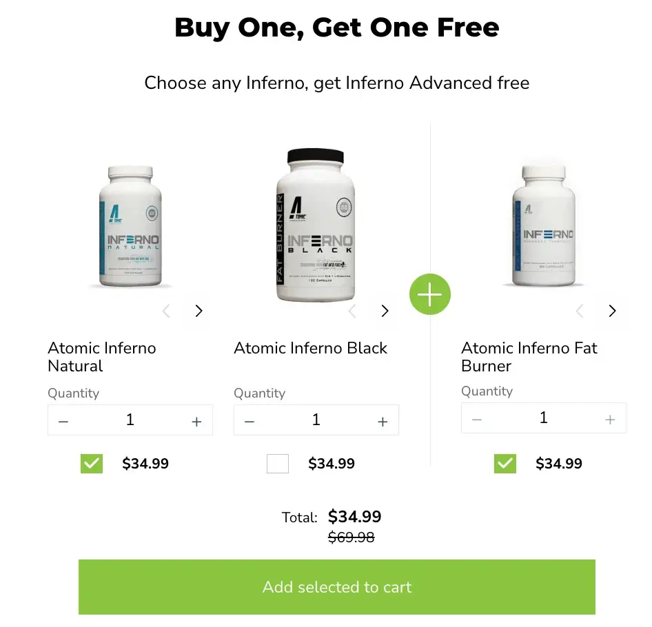 E-commerce shopping cart offering a buy one get one free deal on supplements, a sales-driving website optimisation strategy.