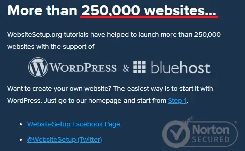 Text showing 'More than 250,000 websites' launched with WordPress and Bluehost, demonstrating a successful website optimisation strategy.