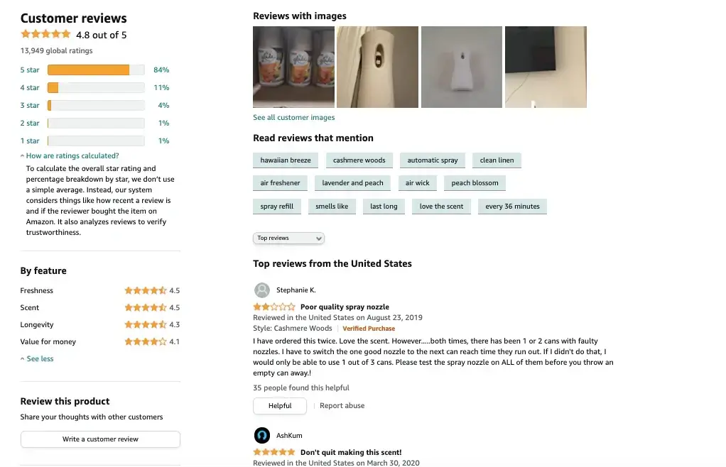 a customer review section on a retail site showing a 4.8 out of 5 stars rating an example of the blemishing effect with mixed feedback