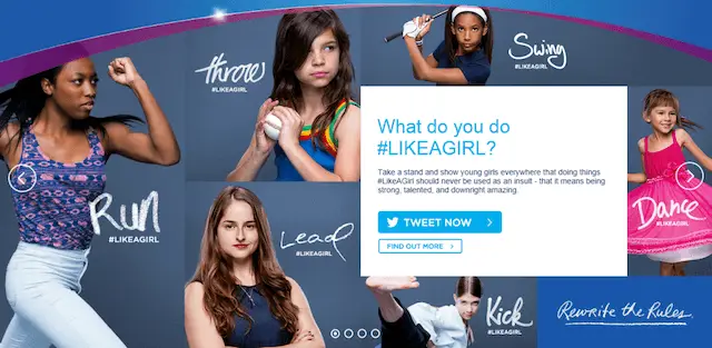 Always #LikeAGirl ad shows diverse girls running, throwing, swinging, and dancing, challenging stereotypes. An example of psychology of advertising.