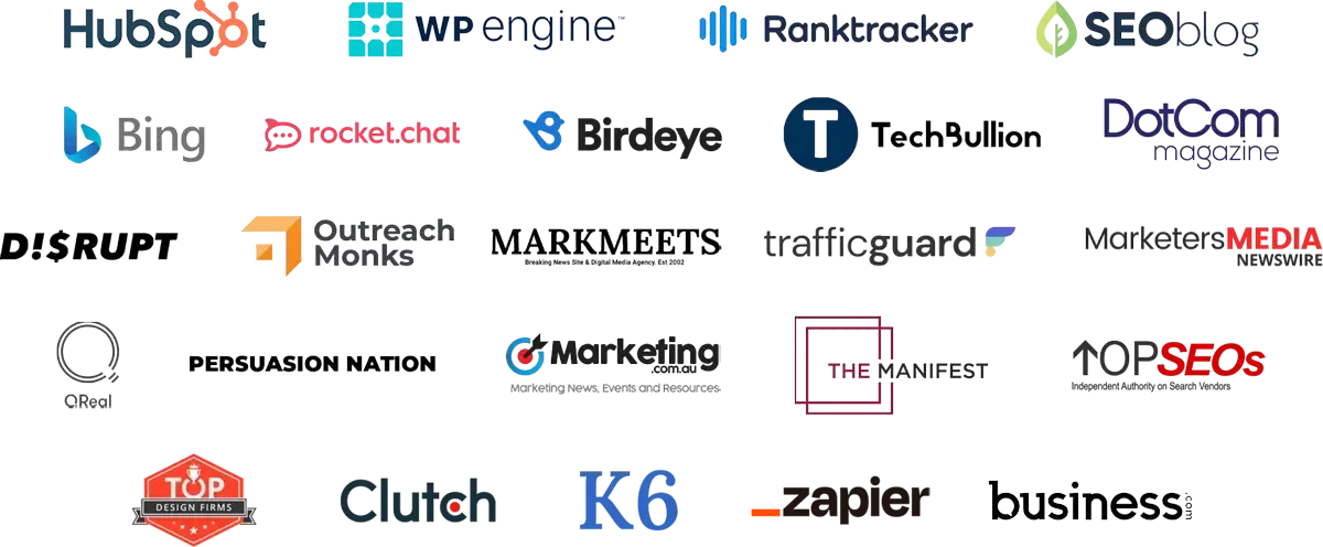 As Featured In: HubSpot, WP Engine, Ranktracker, SEOblog, Bing, Birdeye, TechBullion, Clutch, Zapier and more